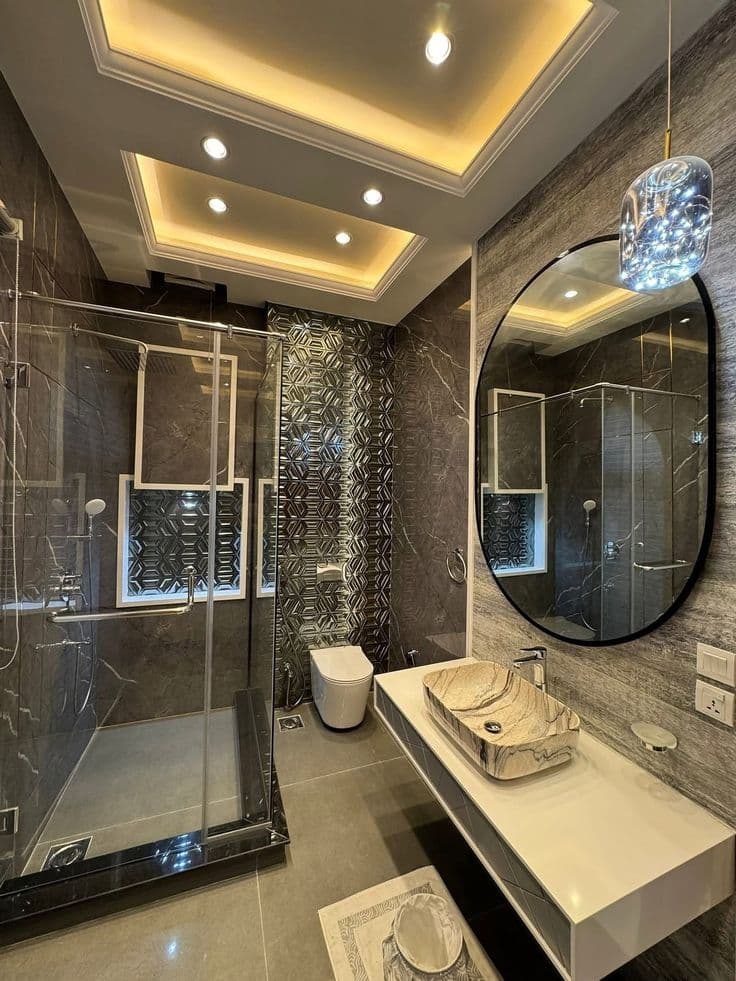 Luxury powder room with stone basin Alipore Kolkata
