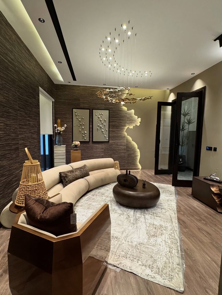 Bespoke media wall lounge with fluted acoustic paneling and recessed lighting